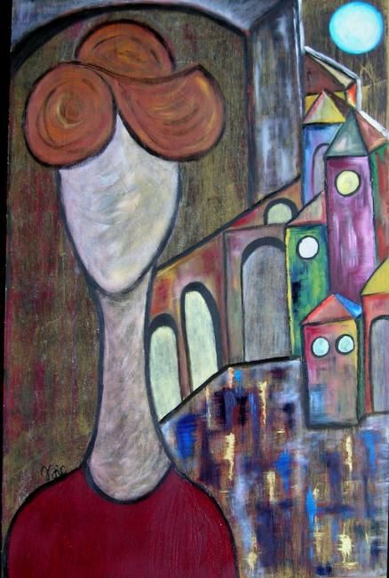 Pittura intitolato "Madame e la città" da Cinzia Corvo (Nic), Opera d'arte originale