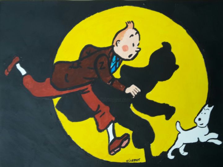 Painting titled "Tintin et Milou dan…" by Nicevnt, Original Artwork, Acrylic