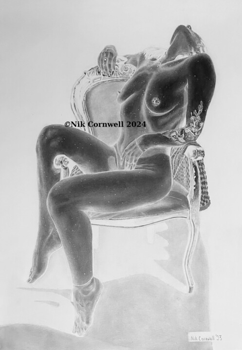 图画 标题为“Nude Sitting in a C…” 由Nicholas Cornwell, 原创艺术品, 石墨