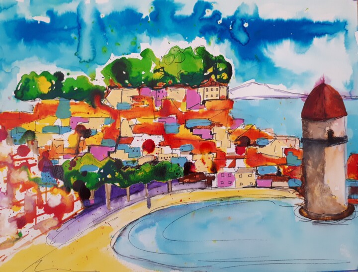 Painting titled "Collioure -1" by Nick Cowling, Original Artwork, Ink