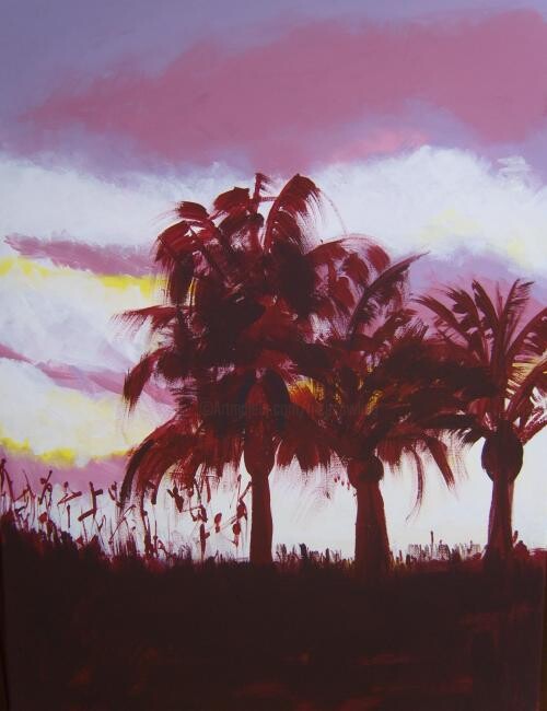 Malarstwo zatytułowany „Palms at St.Raphael” autorstwa Nick Cowling, Oryginalna praca