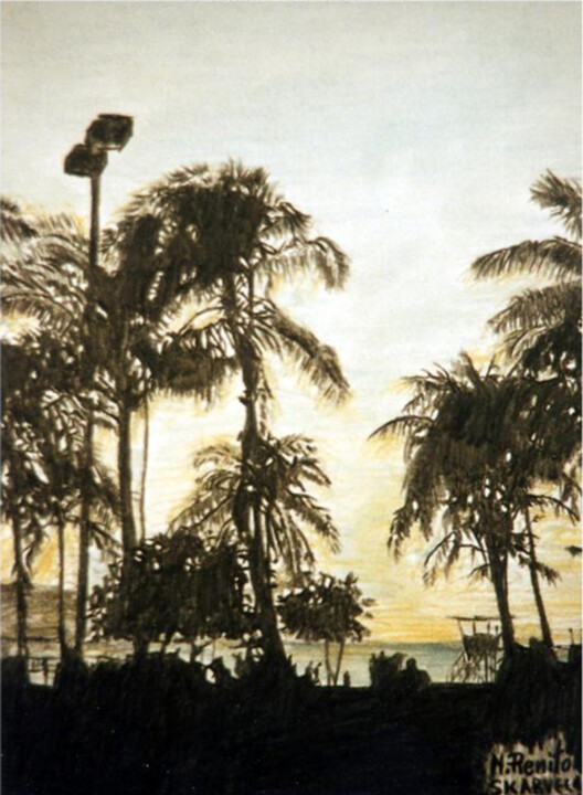 Peinture intitulée "Miami Beach Florida…" par Nick Skarvelakis, Œuvre d'art originale, Crayon