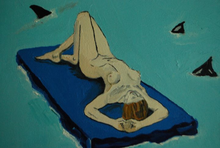 Painting titled "Girl. Mattress. Sha…" by Nick Kaliberda, Original Artwork, Oil Mounted on Wood Stretcher frame