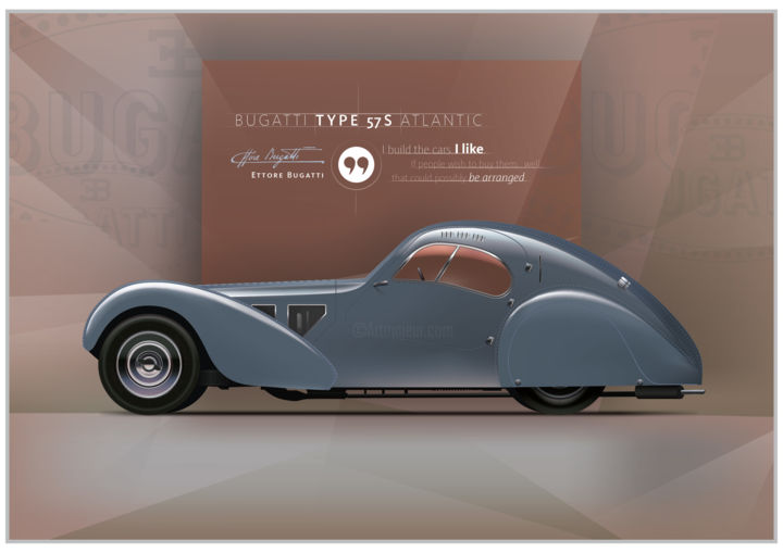 Arts numériques intitulée "Bugatti 57s Atlanti…" par Nick Blackmore, Œuvre d'art originale, Travail numérique 2D