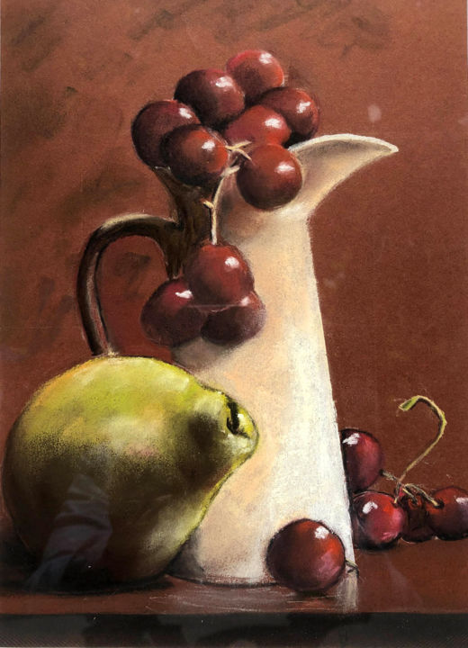 Dessin intitulée "Jug & Pear" par Monic Mathews, Œuvre d'art originale, Pastel