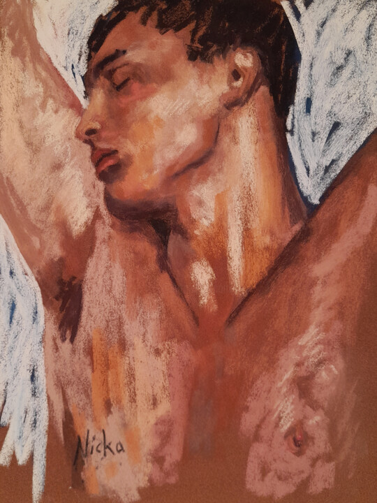Pintura titulada "HOMME 1 ENDORMI" por Nicko, Obra de arte original, Pastel