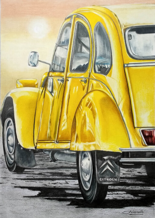 Drawing titled "2 CV AMARILLO#Artis…" by Nicky Chiarello, Original Artwork, Pencil