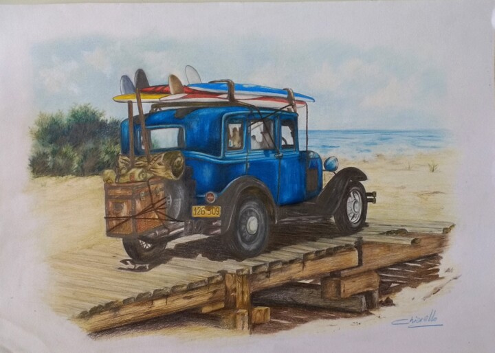 Dessin intitulée "Ford A" par Nicky Chiarello, Œuvre d'art originale, Crayon