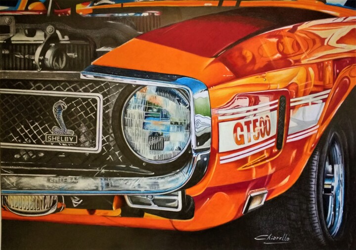 Painting titled "SHELBY COBRA GT 500" by Nicky Chiarello, Original Artwork, Pencil