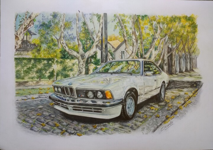 Painting titled "BMW 635 CSi" by Nicky Chiarello, Original Artwork, Pencil