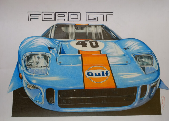 Peinture intitulée "FORD GT 40 GULF" par Nicky Chiarello, Œuvre d'art originale, Crayon