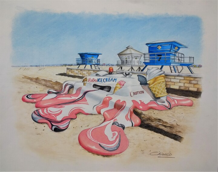 Painting titled "Hot California." by Nicky Chiarello, Original Artwork, Pencil