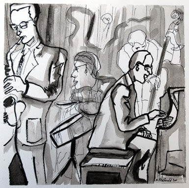 Tekening getiteld "jazz two" door Nicky Fitzgerald, Origineel Kunstwerk