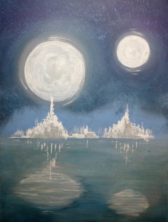 Painting titled "Moon sisters lake c…" by Nicolas Lesage, Original Artwork, Acrylic