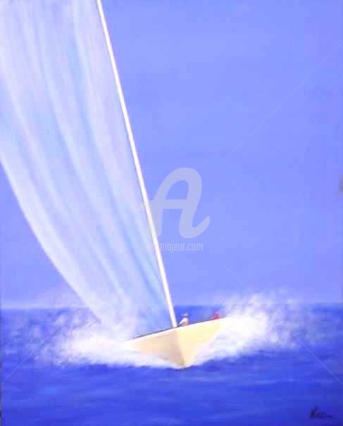 Peinture intitulée "Voile bleue" par Nico, Œuvre d'art originale, Autre