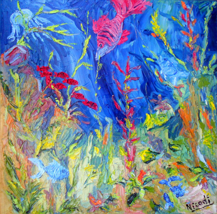 Painting titled "AQUARIUM IV" by Nicodi, Original Artwork, Oil