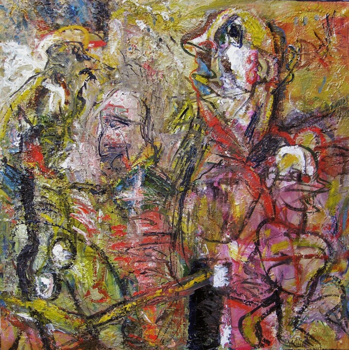 Картина под названием "Passe-temps" - Nicolae Groza, Подлинное произведение искусства, Масло Установлен на Деревянная рама д…