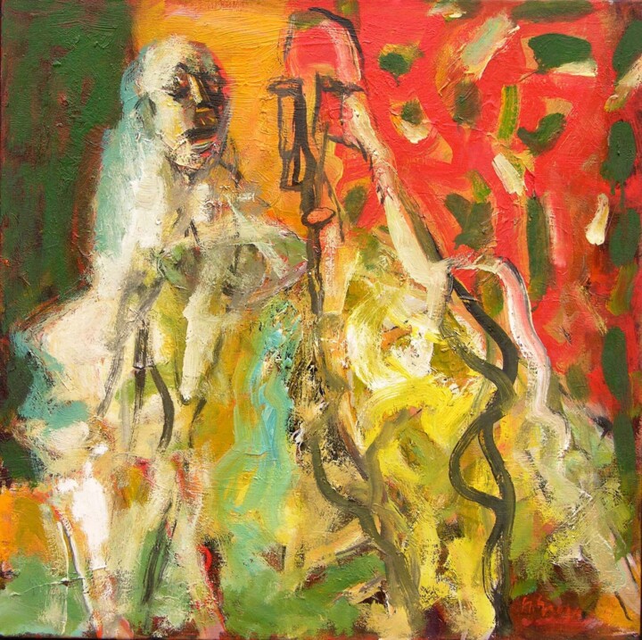 Картина под названием "Mystère médiéval" - Nicolae Groza, Подлинное произведение искусства, Масло Установлен на Деревянная р…