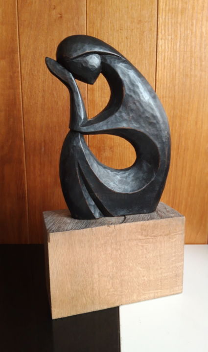 Sculpture intitulée "La prière" par Nicolae Teisanu, Œuvre d'art originale, Bois