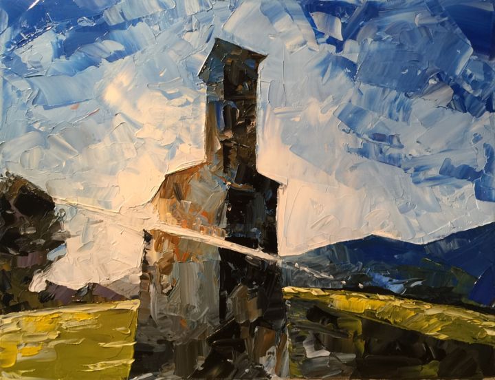 Painting titled "L'église de Murato…" by Philippe Nicolaï, Original Artwork, Oil