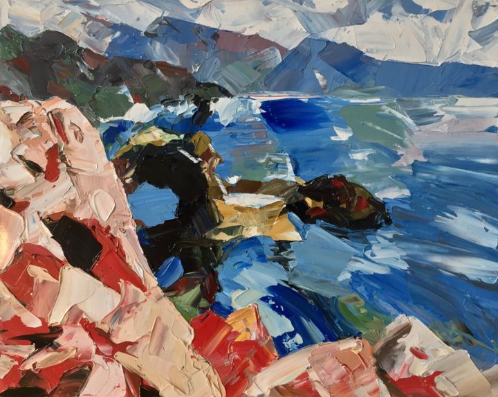 Painting titled "mer corse" by Philippe Nicolaï, Original Artwork, Oil