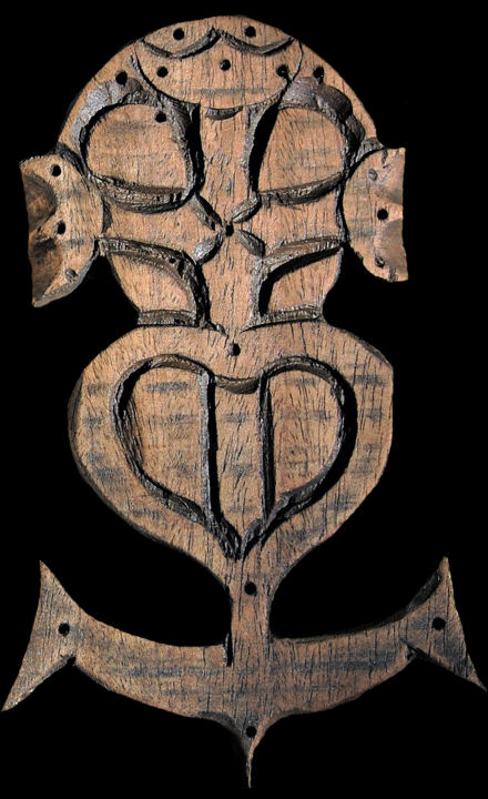 Skulptur mit dem Titel "Croix gardiane" von Nicolas Bouriot (KRB1), Original-Kunstwerk, Holz