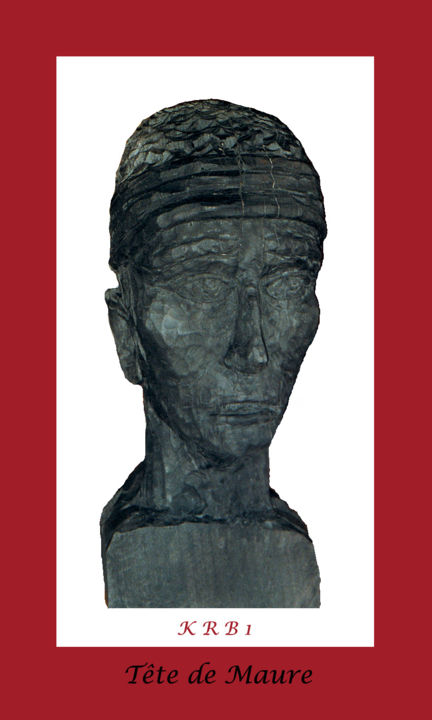 Скульптура под названием "Tête de Maure" - Nicolas Bouriot (KRB1), Подлинное произведение искусства, Дерево