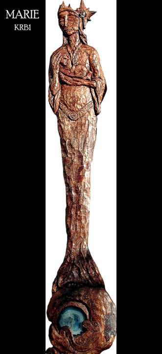 Skulptur mit dem Titel "Vierge à l'Etoile" von Nicolas Bouriot (KRB1), Original-Kunstwerk, Holz