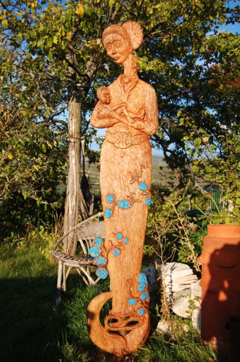 Skulptur mit dem Titel "Vierge La Nouvelle…" von Nicolas Bouriot (KRB1), Original-Kunstwerk, Holz