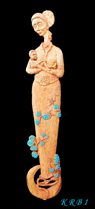 Sculpture intitulée "Vierge La Nouvelle…" par Nicolas Bouriot (KRB1), Œuvre d'art originale, Bois