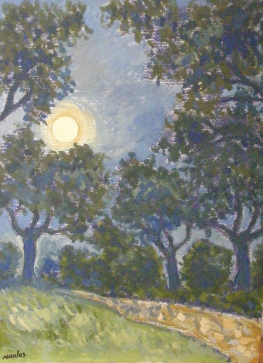 Peinture intitulée "Nuit d'Août" par Nicolas Cavuoto, Œuvre d'art originale, Huile
