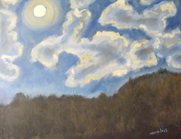 Peinture intitulée "Nuit d'été en Ardèc…" par Nicolas Cavuoto, Œuvre d'art originale, Huile