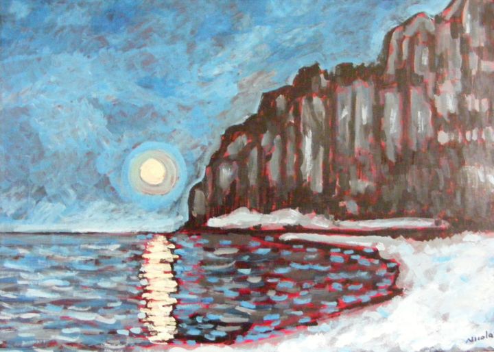 Painting titled "Lune d'hiver (1)" by Nicolas Cavuoto, Original Artwork, Oil