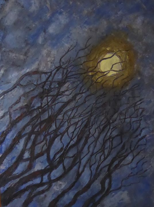 Painting titled "Lune d'hiver (2)" by Nicolas Cavuoto, Original Artwork, Oil