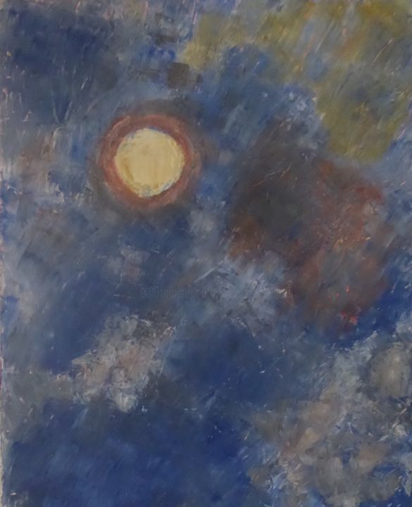 Painting titled "Lune rousse (1)" by Nicolas Cavuoto, Original Artwork, Oil