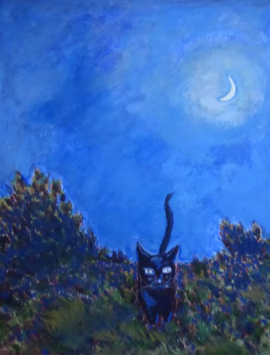 Painting titled "Nuit bleue" by Nicolas Cavuoto, Original Artwork, Oil