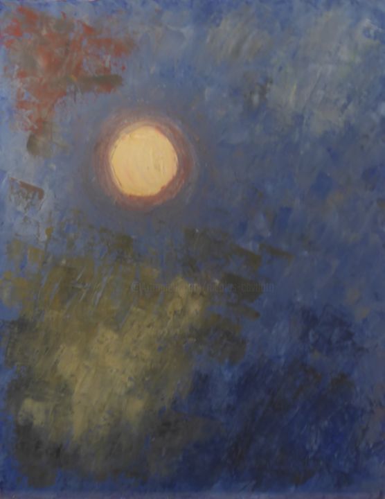 Картина под названием "Lune rousse (2)" - Nicolas Cavuoto, Подлинное произведение искусства, Масло