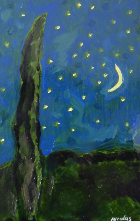 Painting titled "Nuit en Ardèche" by Nicolas Cavuoto, Original Artwork, Oil