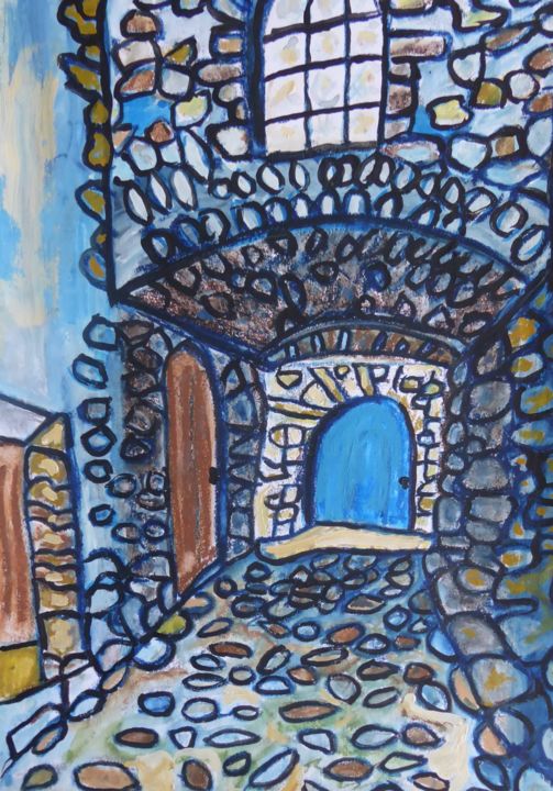 Peinture intitulée "La porte bleue (2)" par Nicolas Cavuoto, Œuvre d'art originale, Huile
