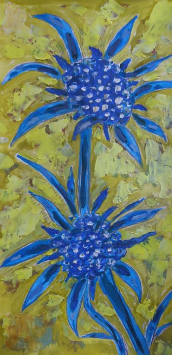 Painting titled "Fleurs bleues (2)" by Nicolas Cavuoto, Original Artwork, Oil