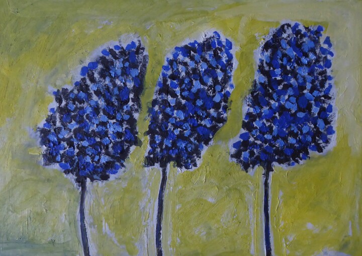 Peinture intitulée "Fleurs bleues" par Nicolas Cavuoto, Œuvre d'art originale, Huile