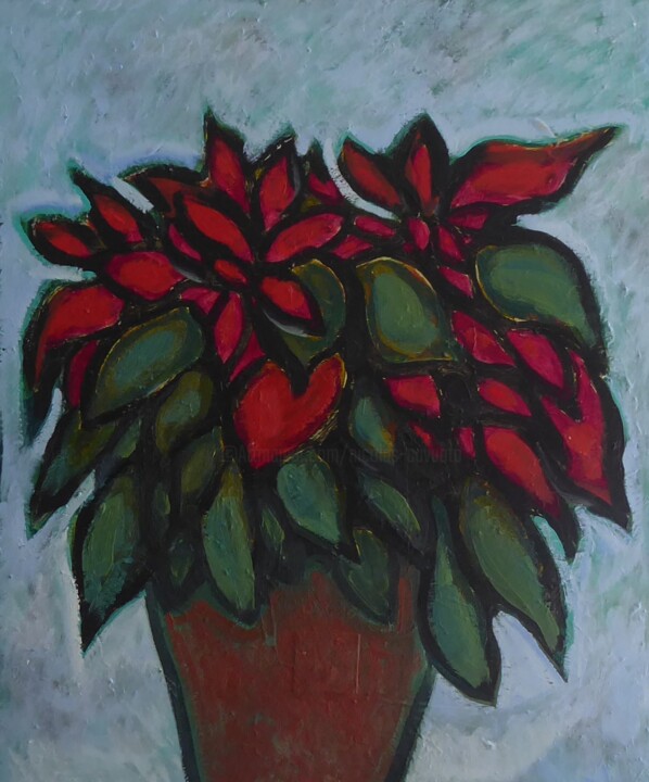 Painting titled "La plante rouge" by Nicolas Cavuoto, Original Artwork, Oil