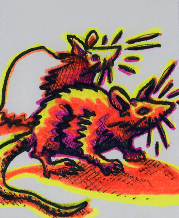 Σχέδιο με τίτλο "Rat" από Nicolas Chambon (Crea-ture), Αυθεντικά έργα τέχνης, Μαρκαδόρος Τοποθετήθηκε στο Χαρτόνι