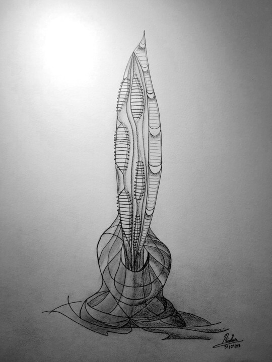 Dibujo titulada "Birth Tower" por Nicolas Chammat, Obra de arte original, Grafito