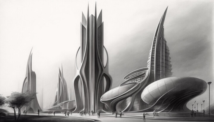 「Lusitania City」というタイトルのデジタルアーツ Nicolas Chammatによって, オリジナルのアートワーク, AI生成画像