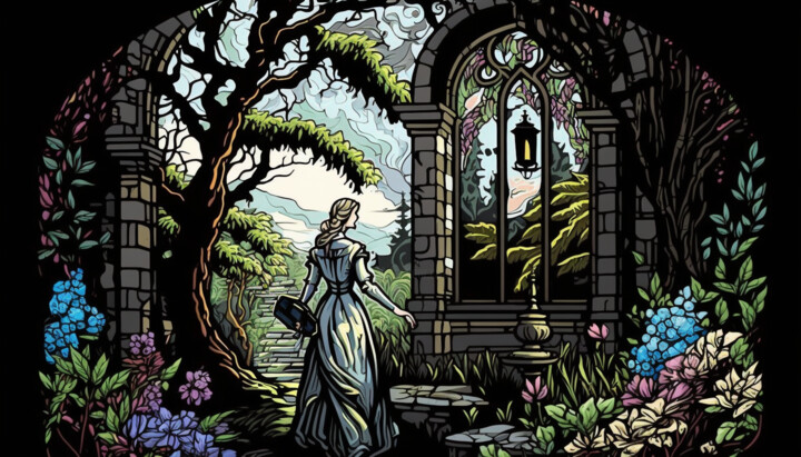 Dibujo titulada "Lady of the Garden" por Nicolas Chammat, Obra de arte original, Vidrieras de pintura