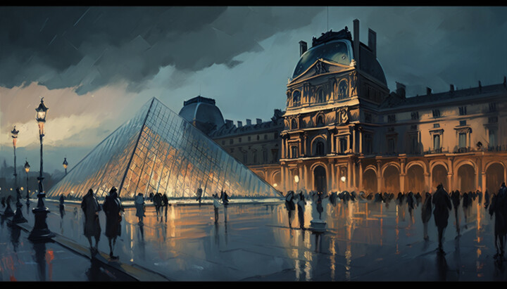 Arte digital titulada "Louvre Museum" por Nicolas Chammat, Obra de arte original, Imagen generada por IA