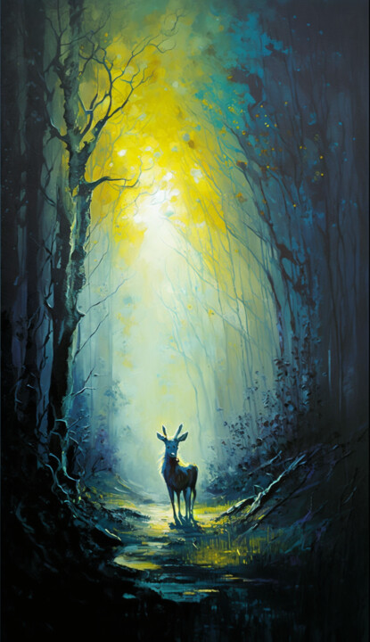 Digitale Kunst getiteld "The Deer" door Nicolas Chammat, Origineel Kunstwerk, AI gegenereerde afbeelding