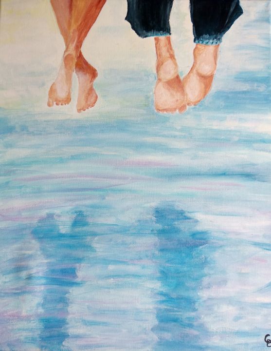 Peinture intitulée "Amoureux à l'eau" par Chloé Buisson, Œuvre d'art originale, Acrylique