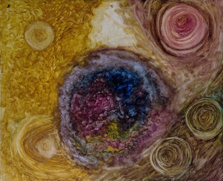 「Cosmos」というタイトルの絵画 Nicolas Daubresseによって, オリジナルのアートワーク, アクリル ウッドストレッチャーフレームにマウント